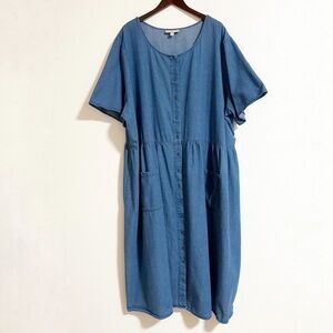 Woman Within Chambray Button Up Midi Shirt Dress